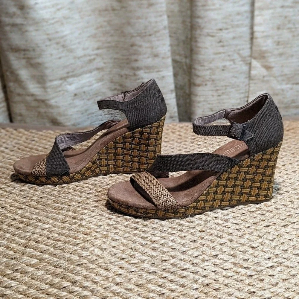 Boho Festival Toms Espadrille Wedge Ankle Strappy Sandals 9 Coastal‎ Chic Summer
